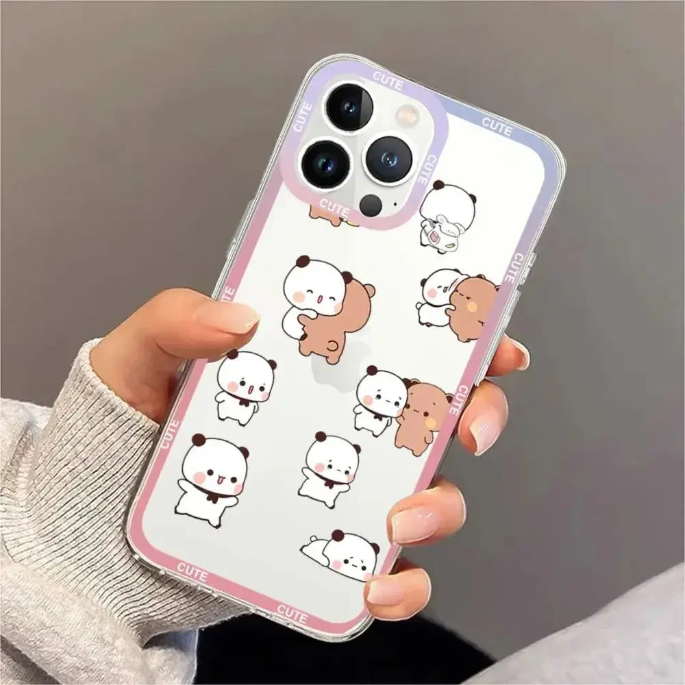 Cute BuBu DuDu Phone Case For iPhone 11 12 Mini 13 14 15 Pro Max Transparent Shell.