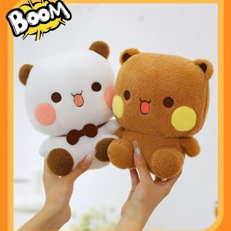 Bubu and Dudu 25 cm bow tie plush toys – white panda and brown bear