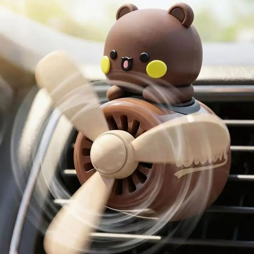 Brown bear airplane car vent clip with spinning propeller