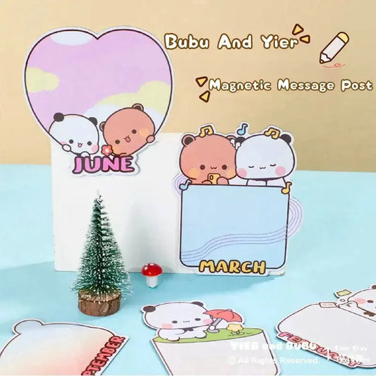 Original Panda Bubu And Yier Magnetic Message Post Cute Pattern Rewritable Magnetic Refrigerator Sticker 1-12month Message Board DuduBubuShop.com