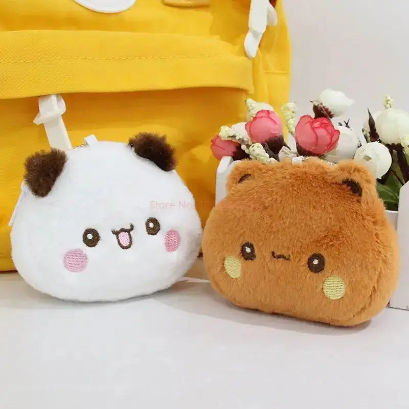 Dudu and Bubu coin wallet set, featuring cute plush characters in white and brown, adding fun to your accessories.