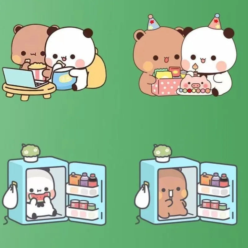 Bubu and Dudu snack and fridge cartoon magnets close-up