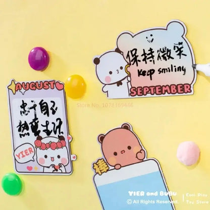 Original Panda Bubu And Yier Magnetic Message Post Cute Pattern Rewritable Magnetic Refrigerator Sticker 1-12month Message Board DuduBubuShop.com