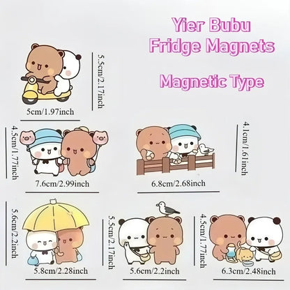 Bubu and Dudu fridge magnet set with sizes in cm and inches