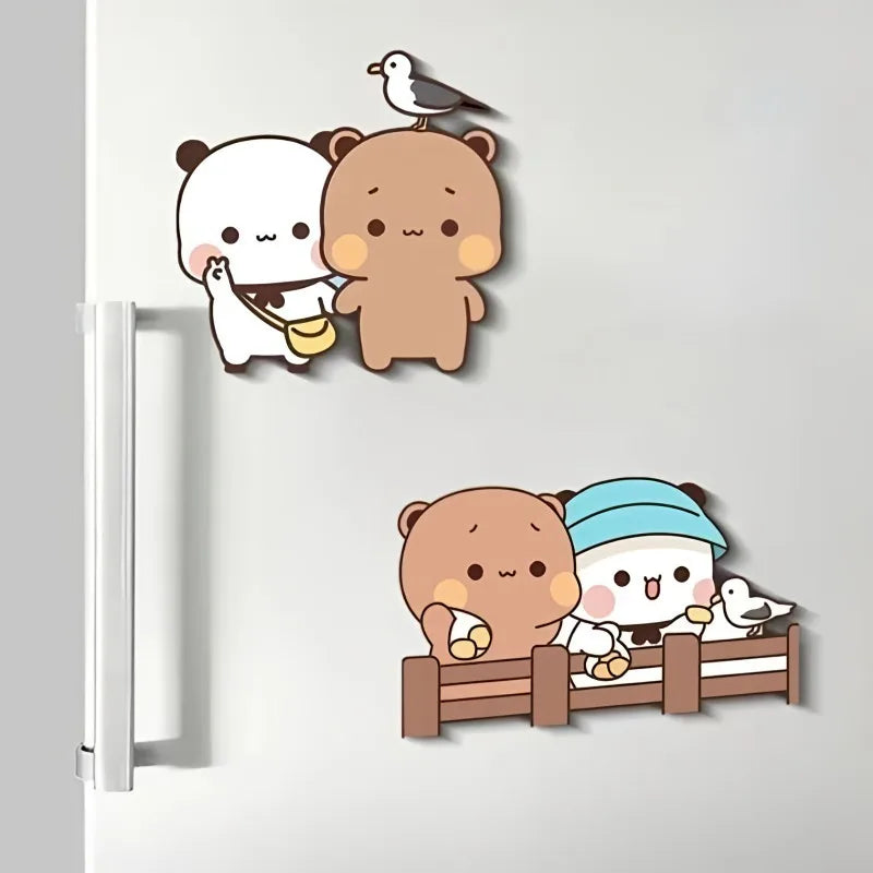Bubu and Dudu sitting on a fence – cartoon fridge magnet on a white fridge