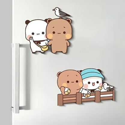 Bubu and Dudu sitting on a fence – cartoon fridge magnet on a white fridge