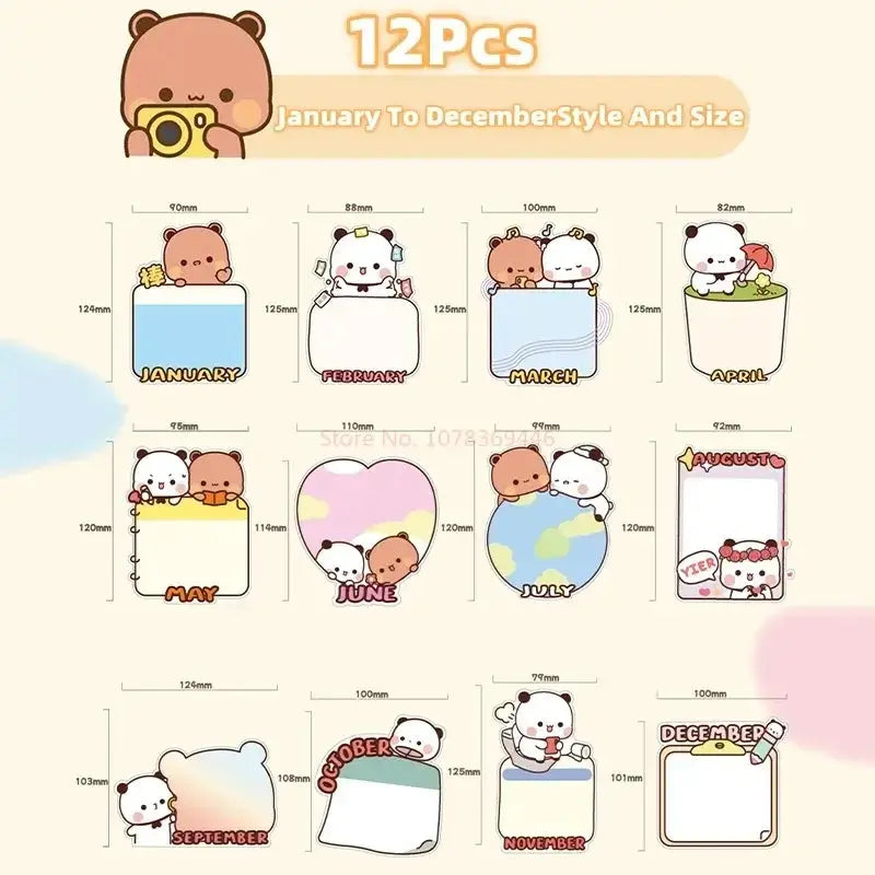Original Panda Bubu And Yier Magnetic Message Post Cute Pattern Rewritable Magnetic Refrigerator Sticker 1-12month Message Board DuduBubuShop.com