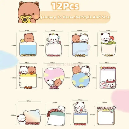 Original Panda Bubu And Yier Magnetic Message Post Cute Pattern Rewritable Magnetic Refrigerator Sticker 1-12month Message Board DuduBubuShop.com