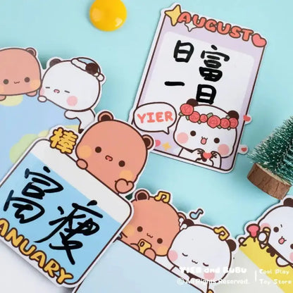 Original Panda Bubu And Yier Magnetic Message Post Cute Pattern Rewritable Magnetic Refrigerator Sticker 1-12month Message Board DuduBubuShop.com